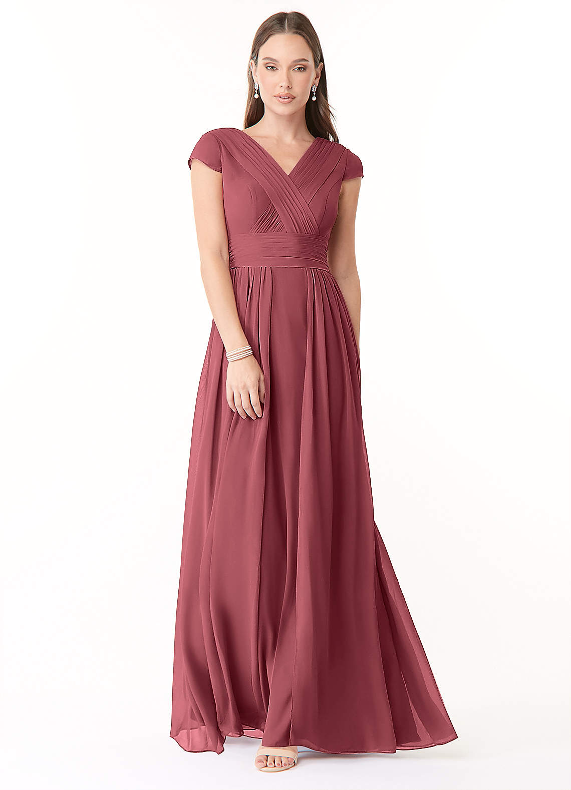 Azazie Organa Abiti da Damigella Abito A-Line in Chiffon Plissettato Merlot image1