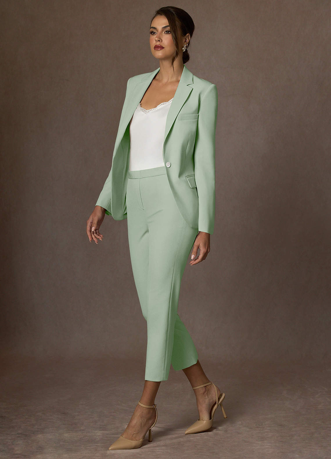 front Kennedy Dusty Sage Structured Stretch Dress Pants