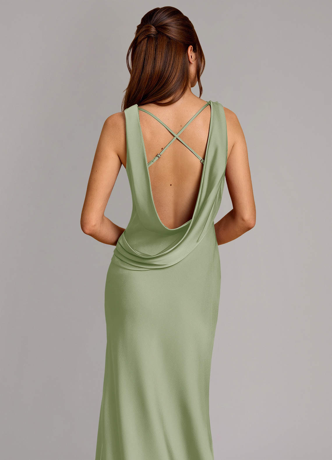 Azazie Cheryl Vestidos de damas de honor Vestido de Salvia Polvorienta de Satén Elástico de Corte Sirena image1