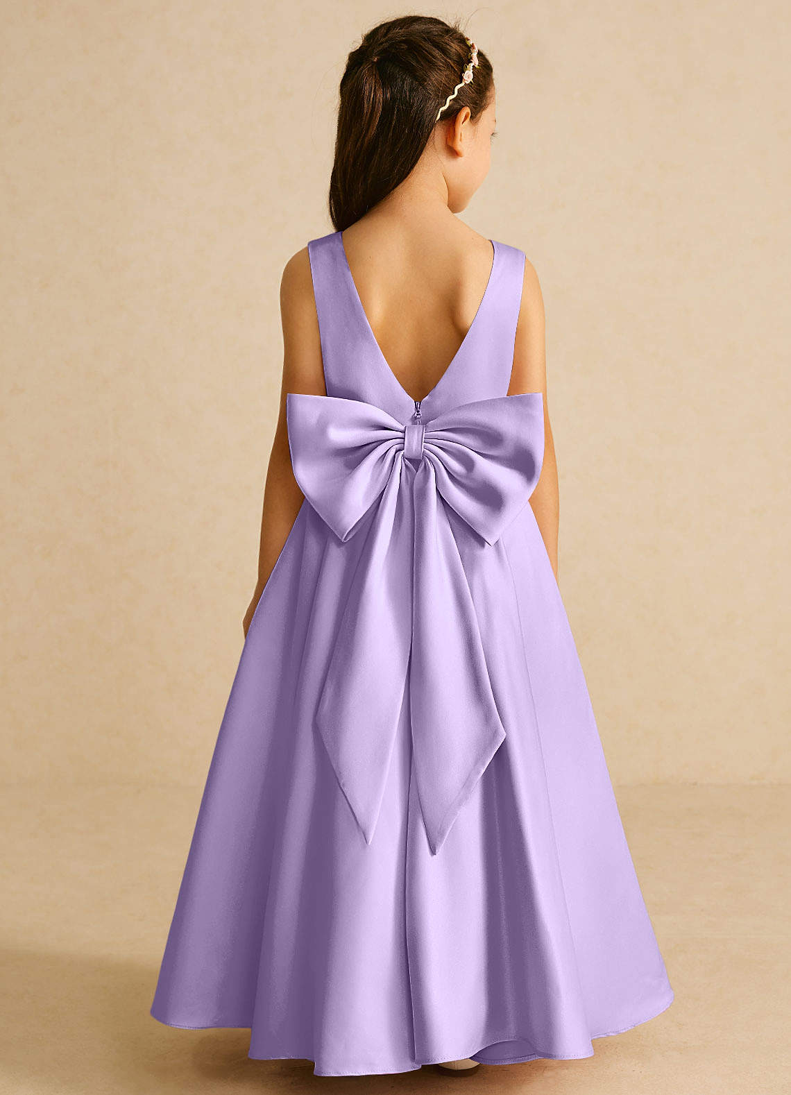 Azazie Pipsy Flower Girl Dresses Lilac A-Line Bow Matte Satin Dress image1