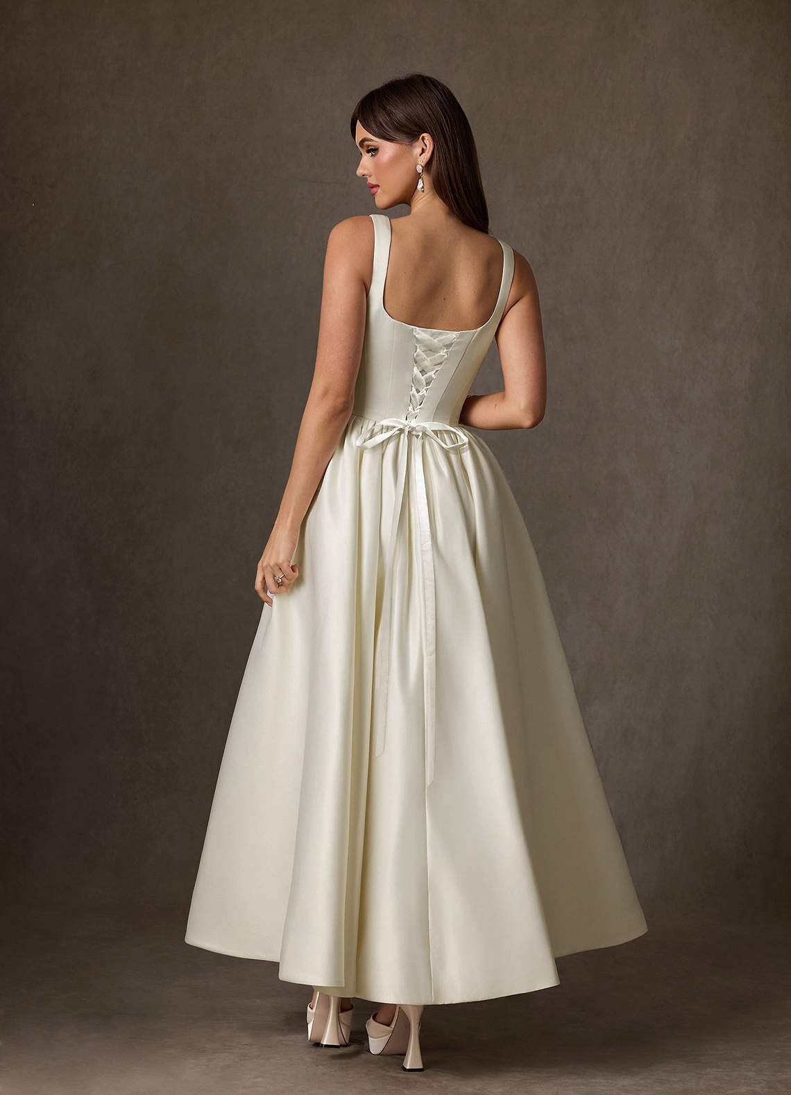 Azazie Verina Wedding Dresses Cream A-Line with Pockets Satin Dress image6