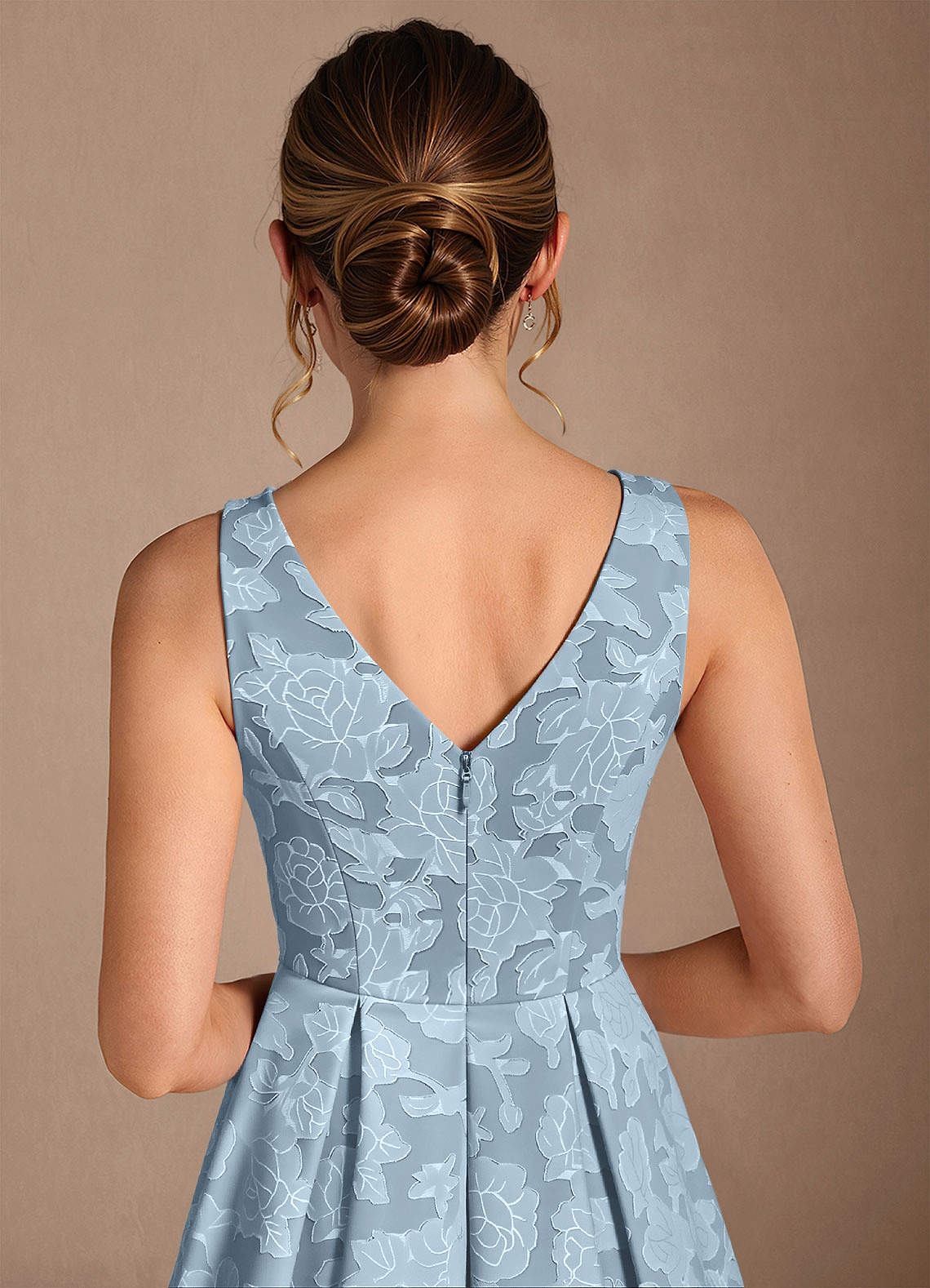 Azazie Fulton vestidos de madre de la novia Vestido de Azul Cielo de Devorado Floral de Corte En A con Plisado image5
