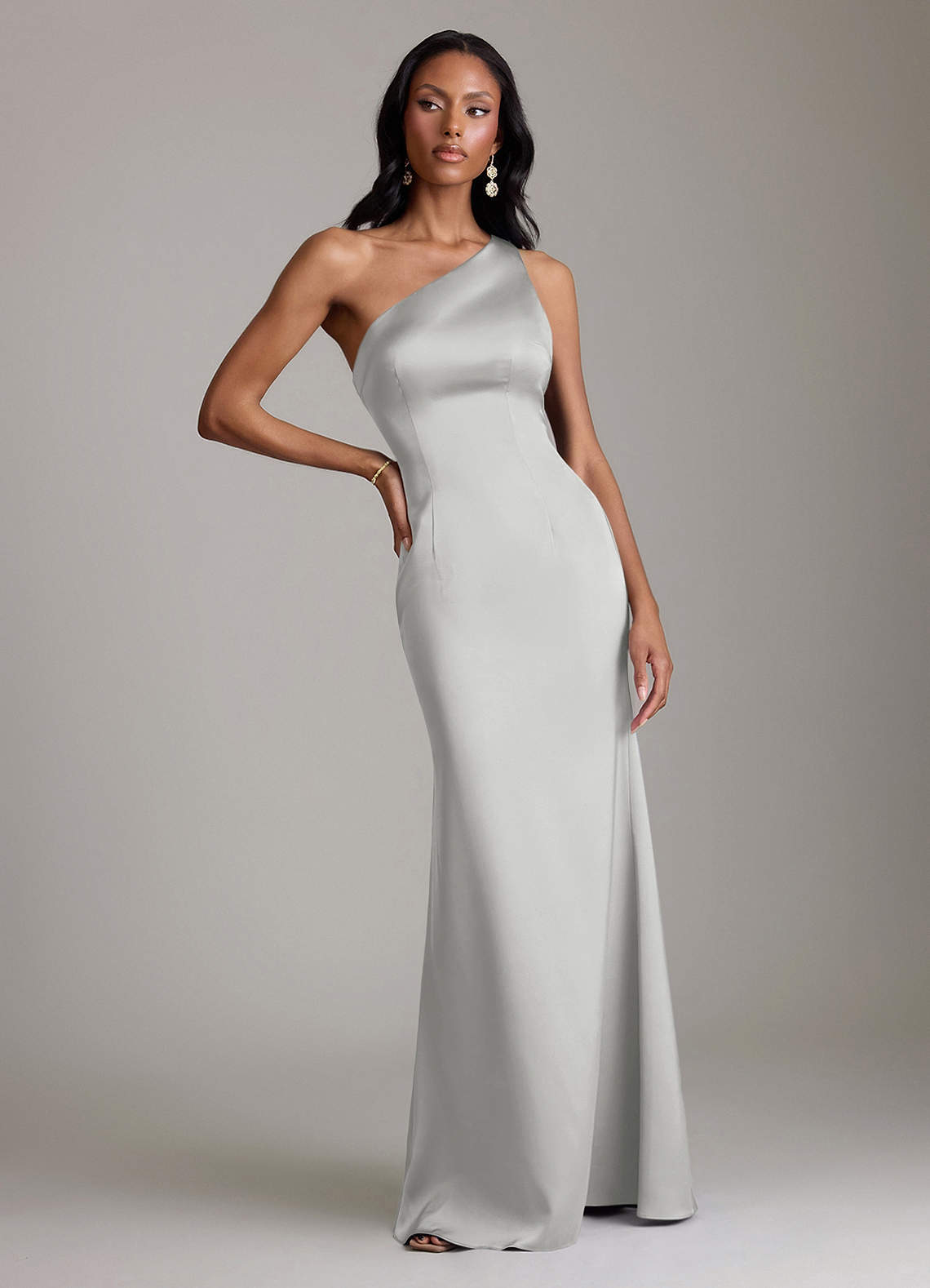strapless open back dress One Shoulder Brooch Long Satin Dress main image 0