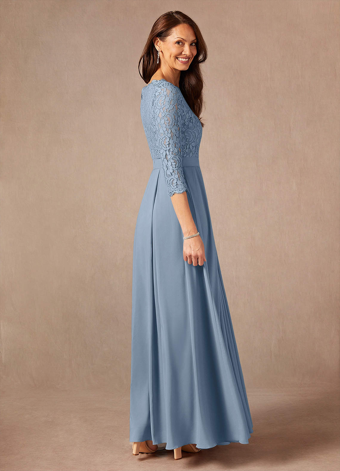 blue grey lace dress Azazie Lucianna Color:Rosie Patch