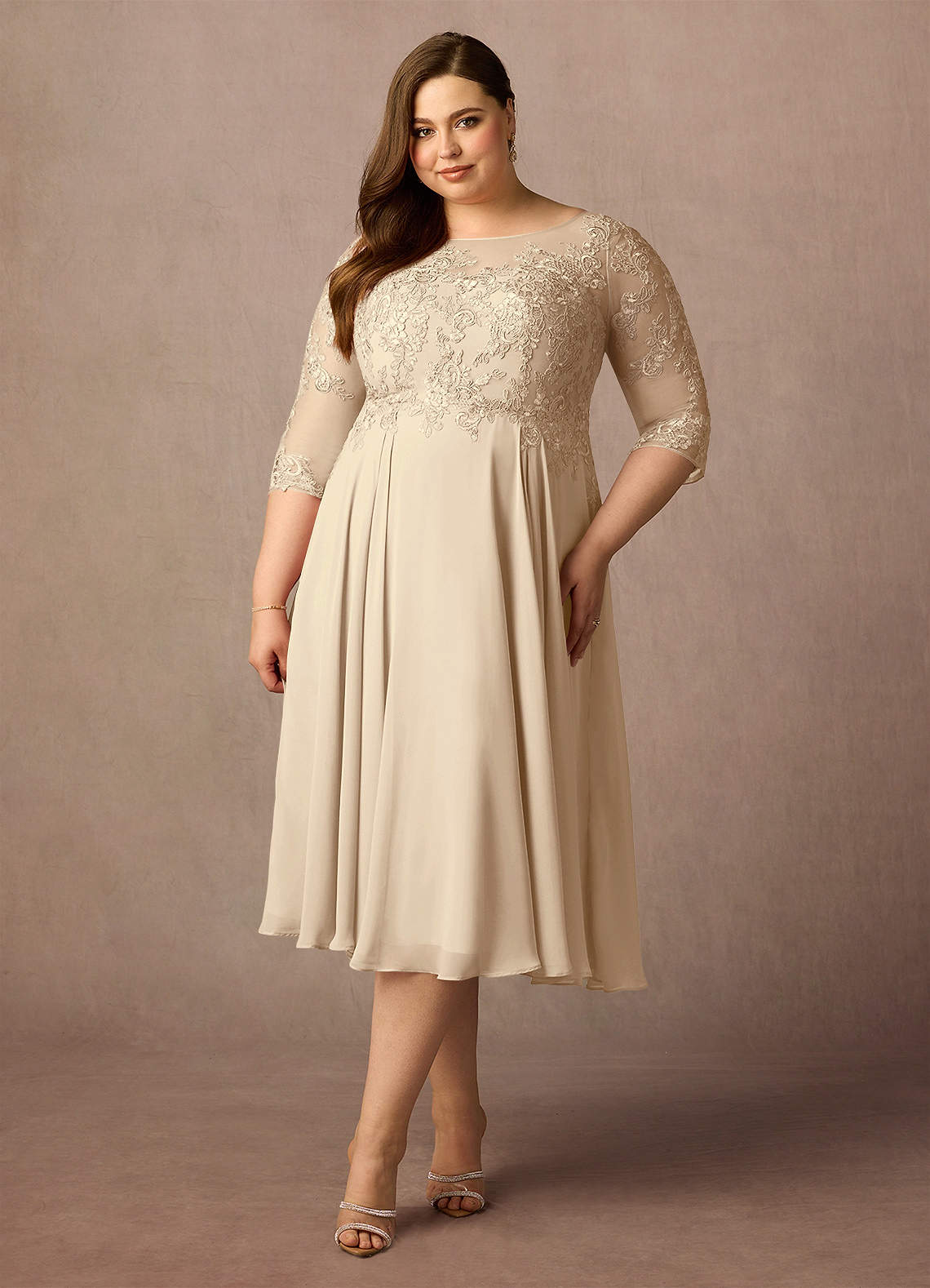 Azazie Marge Mother of the Bride Dresses Champagne A-Line Scoop Lace Chiffon Dress image1