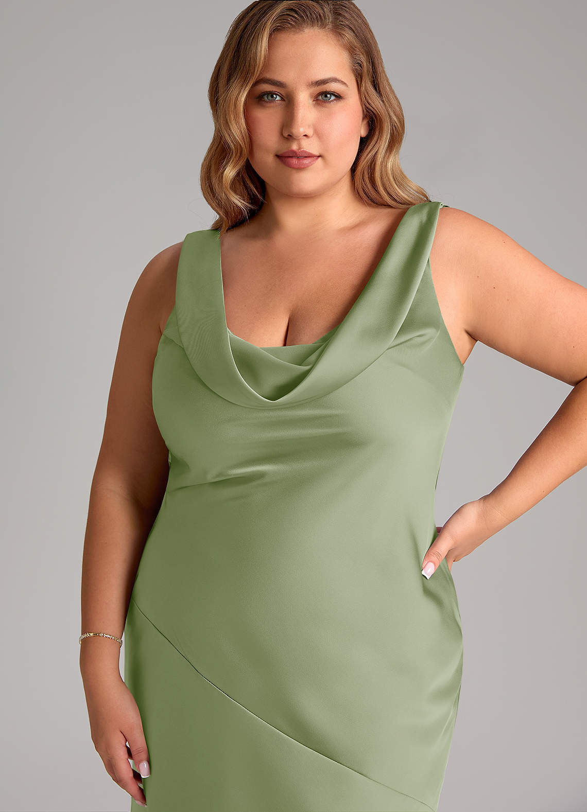 Azazie Rylina Bridesmaid Dresses Dusty Sage Mermaid Stretch Satin Dress image10