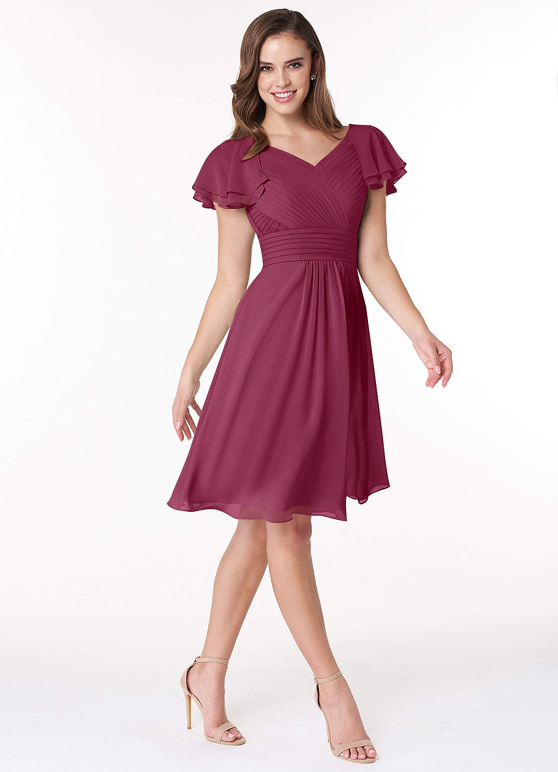 Azazie Hadley Final Sale A-Line Pleated Chiffon Knee-Length Dress image4
