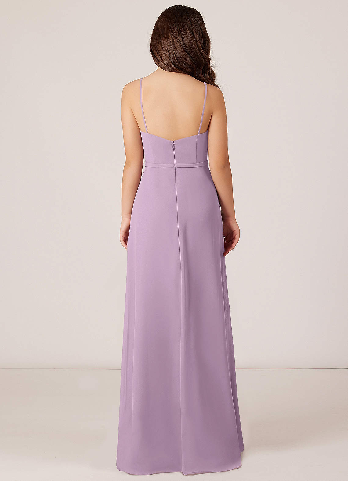 Azazie Kaylee Junior Vestido Glicínia de Chiffon de Linha A com com cinto image1