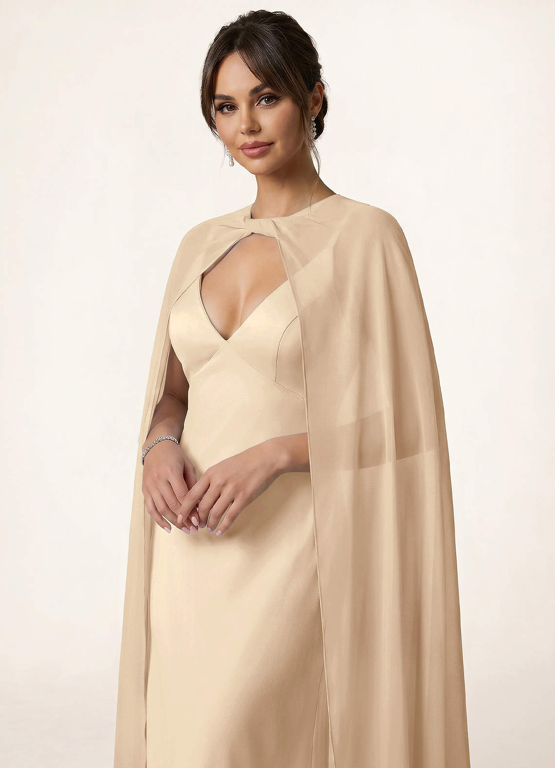 front Azazie Knot-Front Chiffon Long Cape