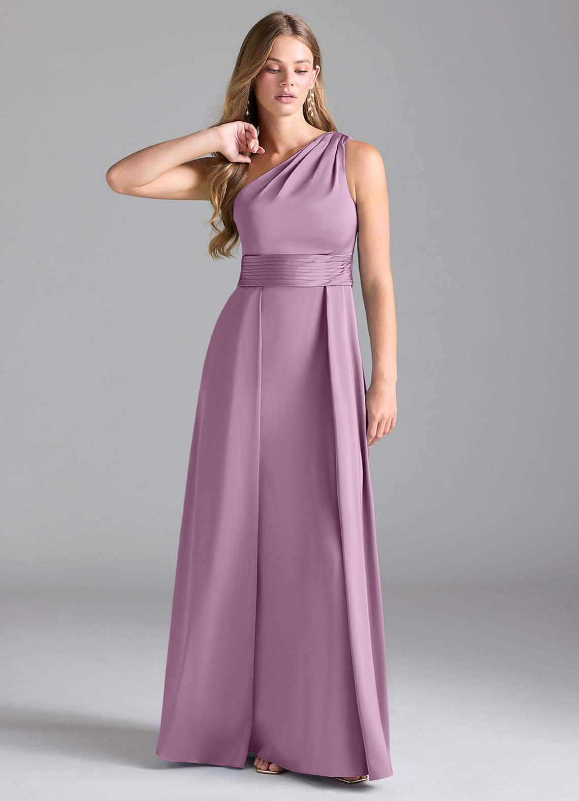Azazie Dallas Bridesmaid Dresses Wisteria A-Line One Shoulder Stretch Satin Dress image1
