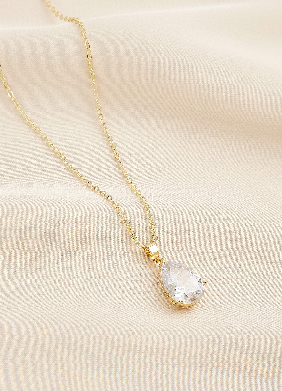 front Crystal Solitaire Teardrop Necklace