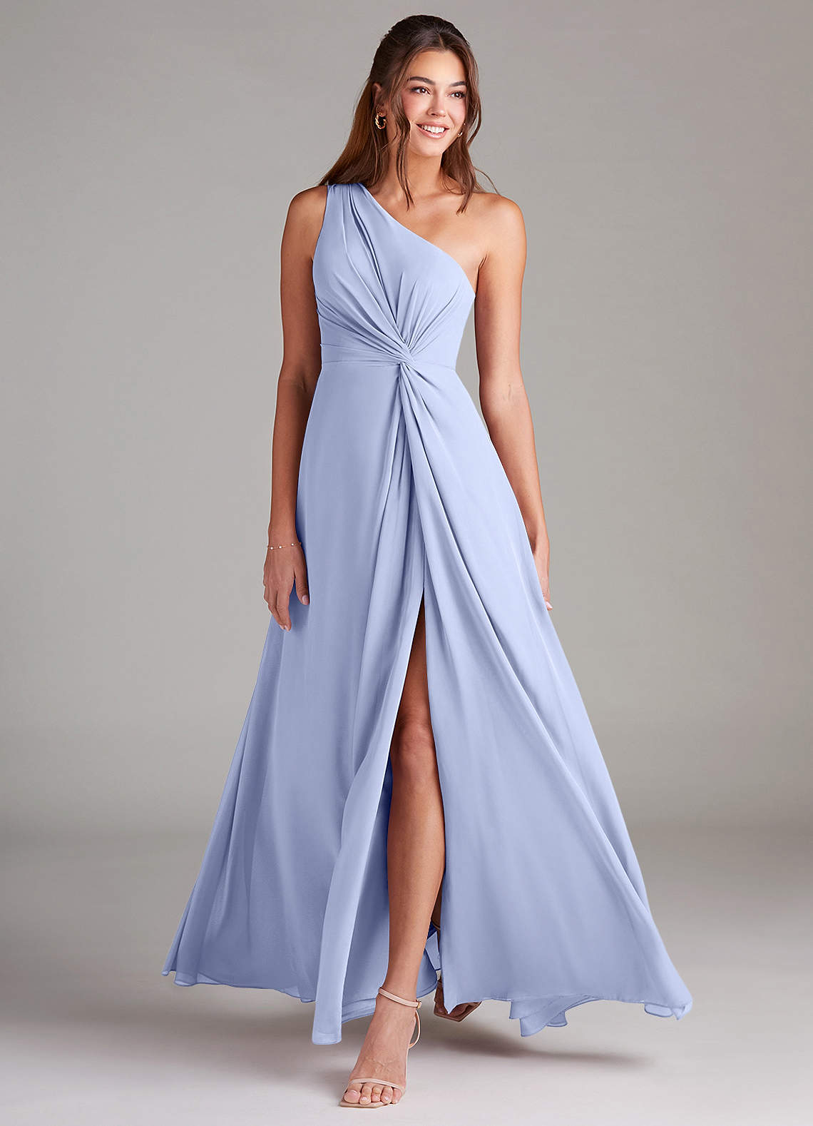 Azazie Brooke Bridesmaid Dresses Ice A-Line One Shoulder Chiffon Dress image2