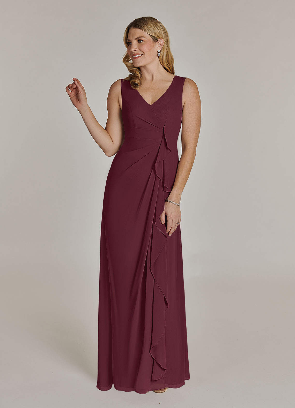 Azazie Manuella Mother of the Bride Dresses Cabernet A-Line V-Neck Pleated Chiffon Dress image9