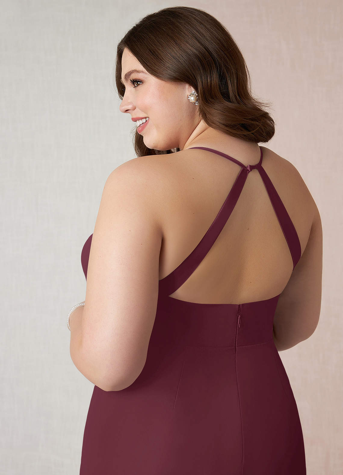 Azazie Plus Size Sheath V-Neck Floor-Length Chiffon Bridesmaid Dresses - Cabernet