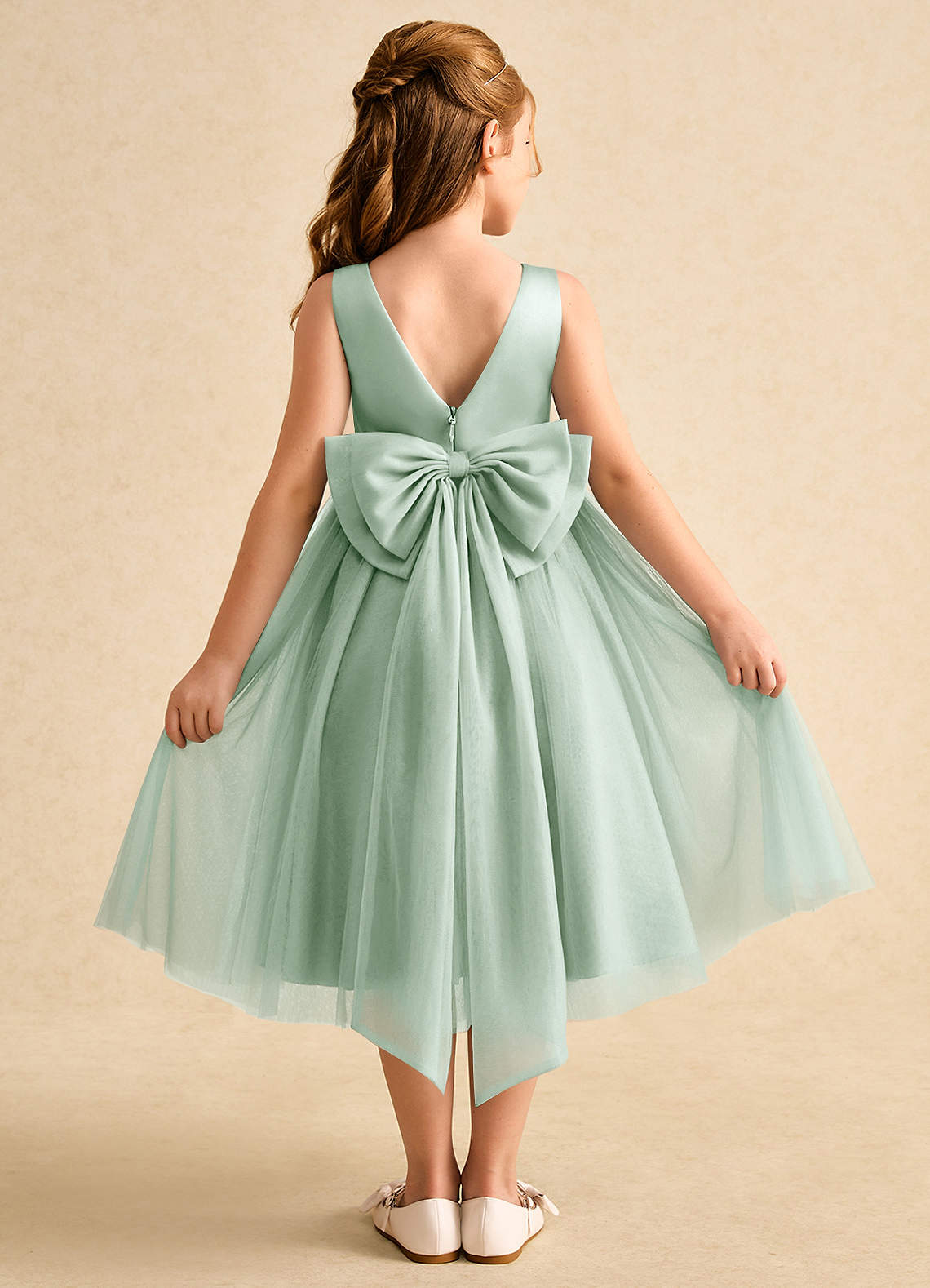Azazie Winnie Flower Girl Dresses Agave Ball-Gown Bow Tulle Dress image1