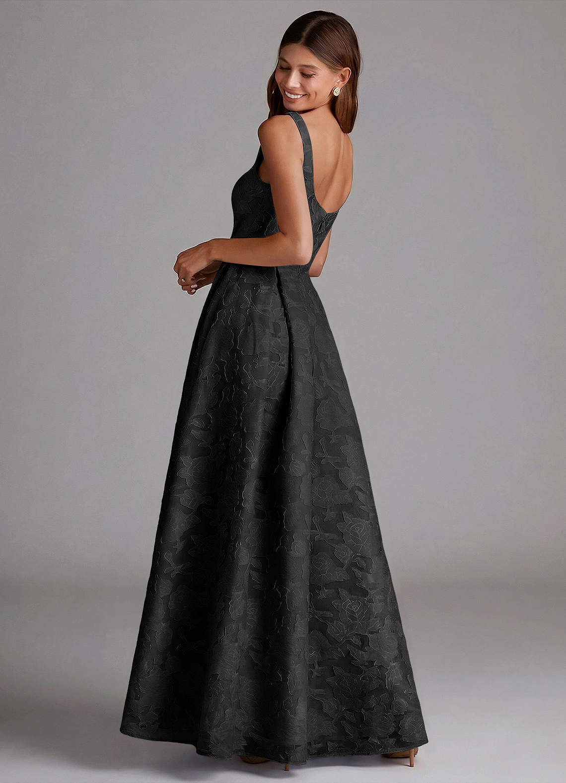 Azazie Amalie Kleider zum Anprobieren zu Hause A-Linie Plissee Blumen-Burnout Kleid Schwarz image1