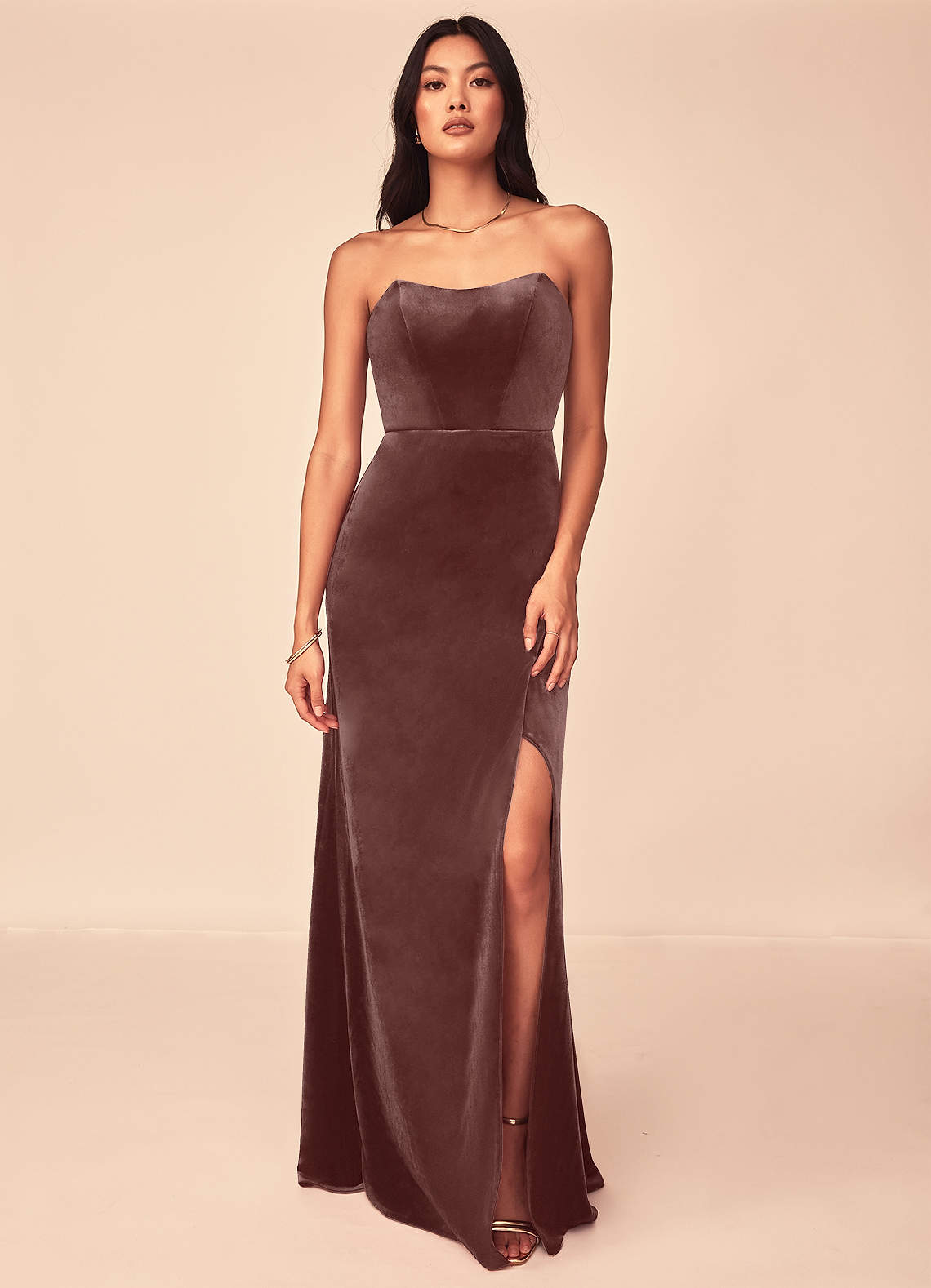 Azazie Nereda Bridesmaid Dresses Espresso A-Line Strapless Velvet Convertible Dress image1