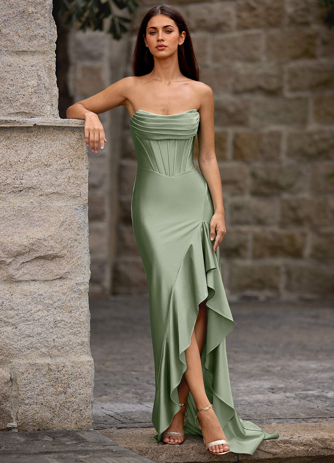 Azazie 2026 Sexy Corset Ruffles Mermaid Prom Dress Mint Green Gown