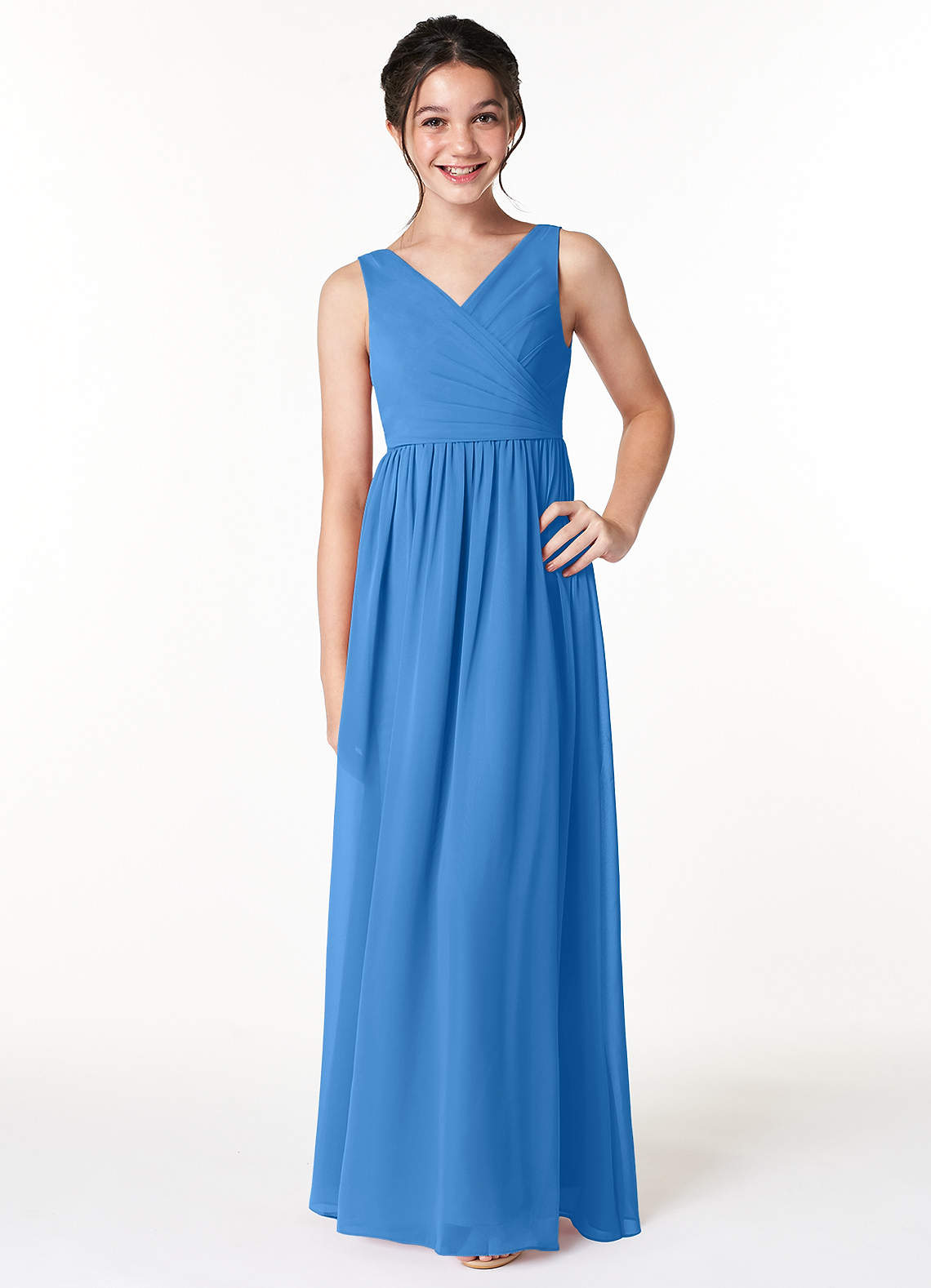 Azazie Sawyer Junior Blue Jay A-Line Pleated Chiffon Dress image1