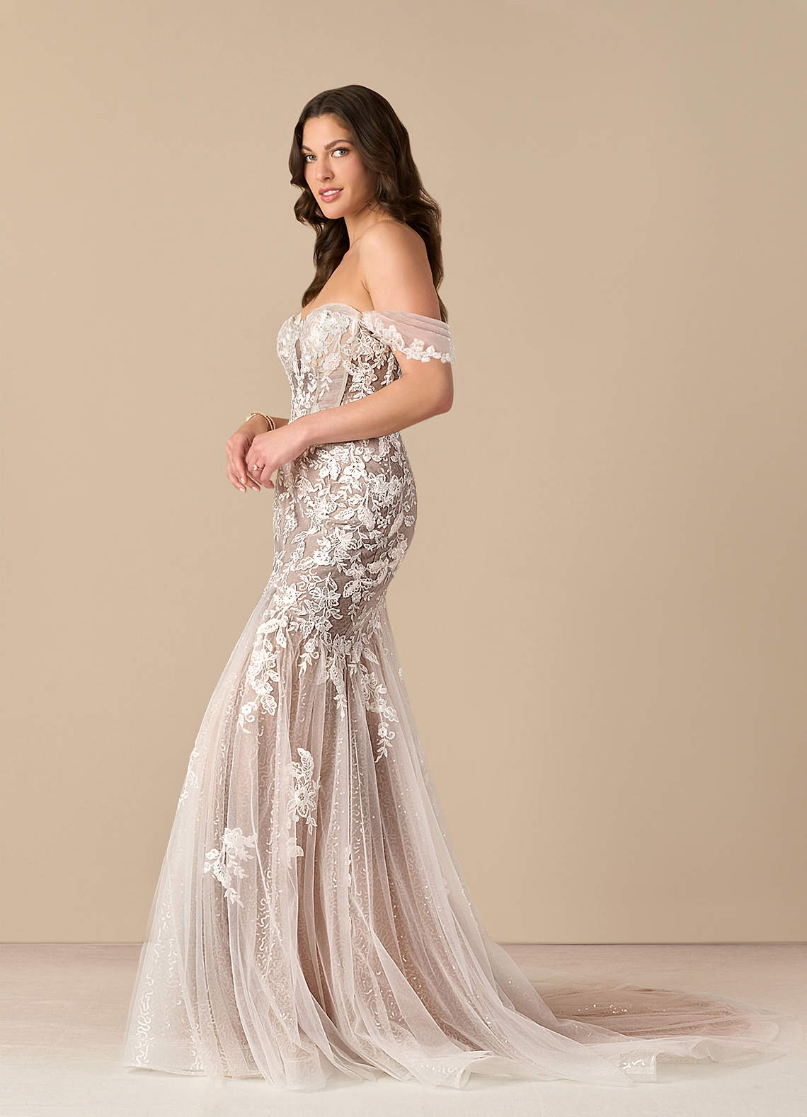 Azazie Leilani Wedding Dresses Diamond White Cocoa Mermaid Sequins Tulle Dress image1