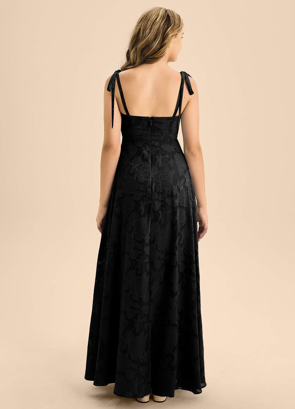 Azazie Rosey Junior Black A-Line Sweetheart Neckline Floral Burnout Dress image1