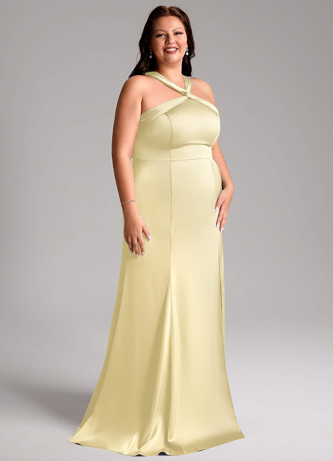 Azazie Rue Vestidos de damas de honor Vestido de Sorbete De Limón de Satén Elástico de Corte Sirena con Plisado image11