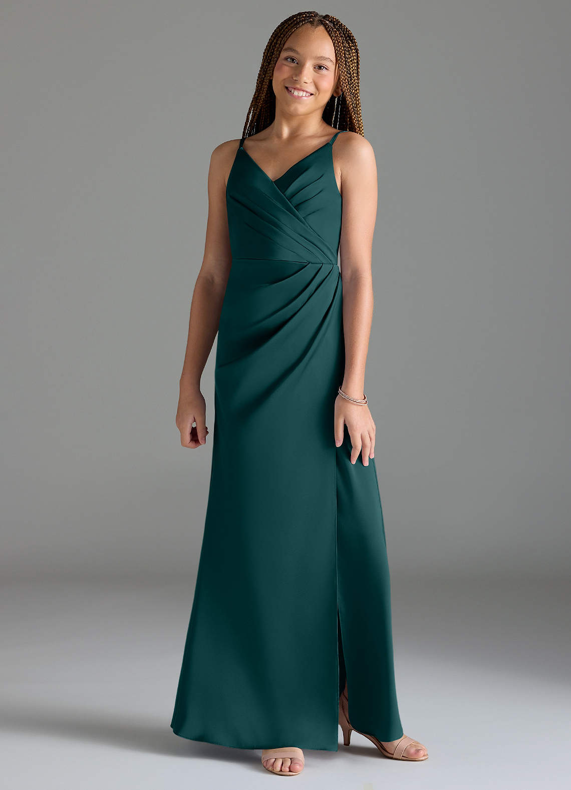 Azazie Maci Junior Meerjungfrau-Linie Plissee Stretch-Satin Kleid Kiefer image1