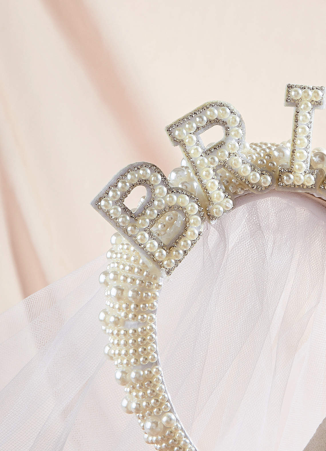 front Bridal Pearl Veil Headband