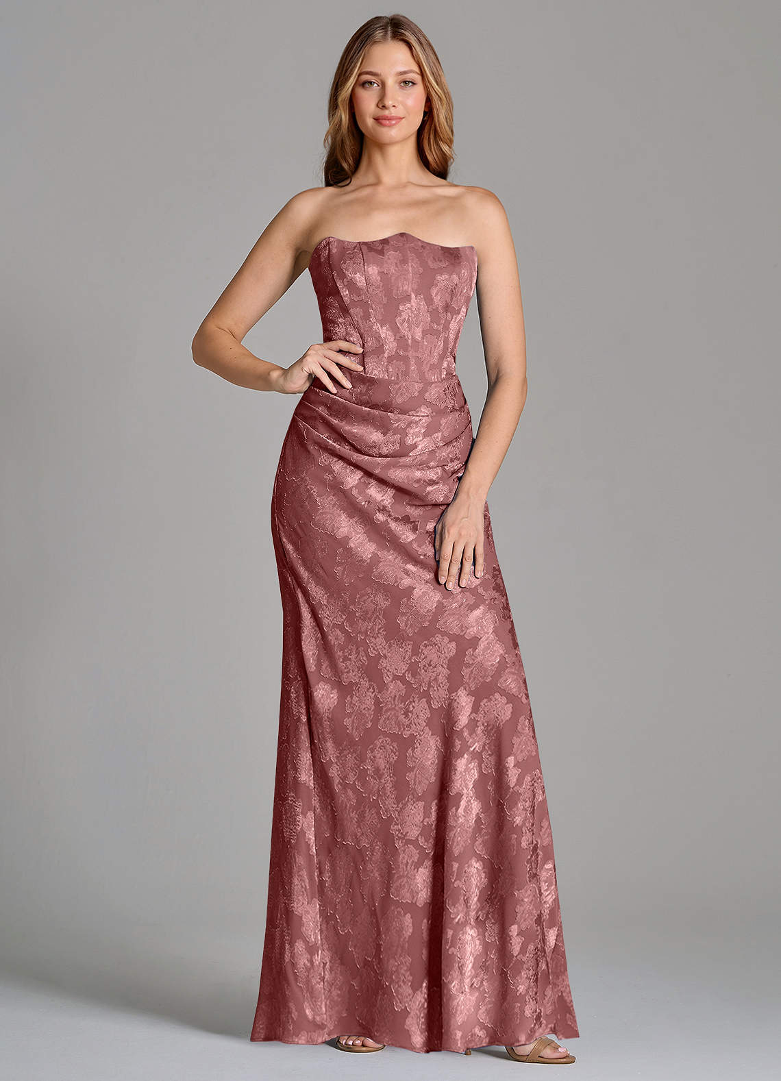 Azazie Ezrena Bridesmaid Dresses Desert Rose Mermaid Strapless Floral Burnout Convertible Dress image1