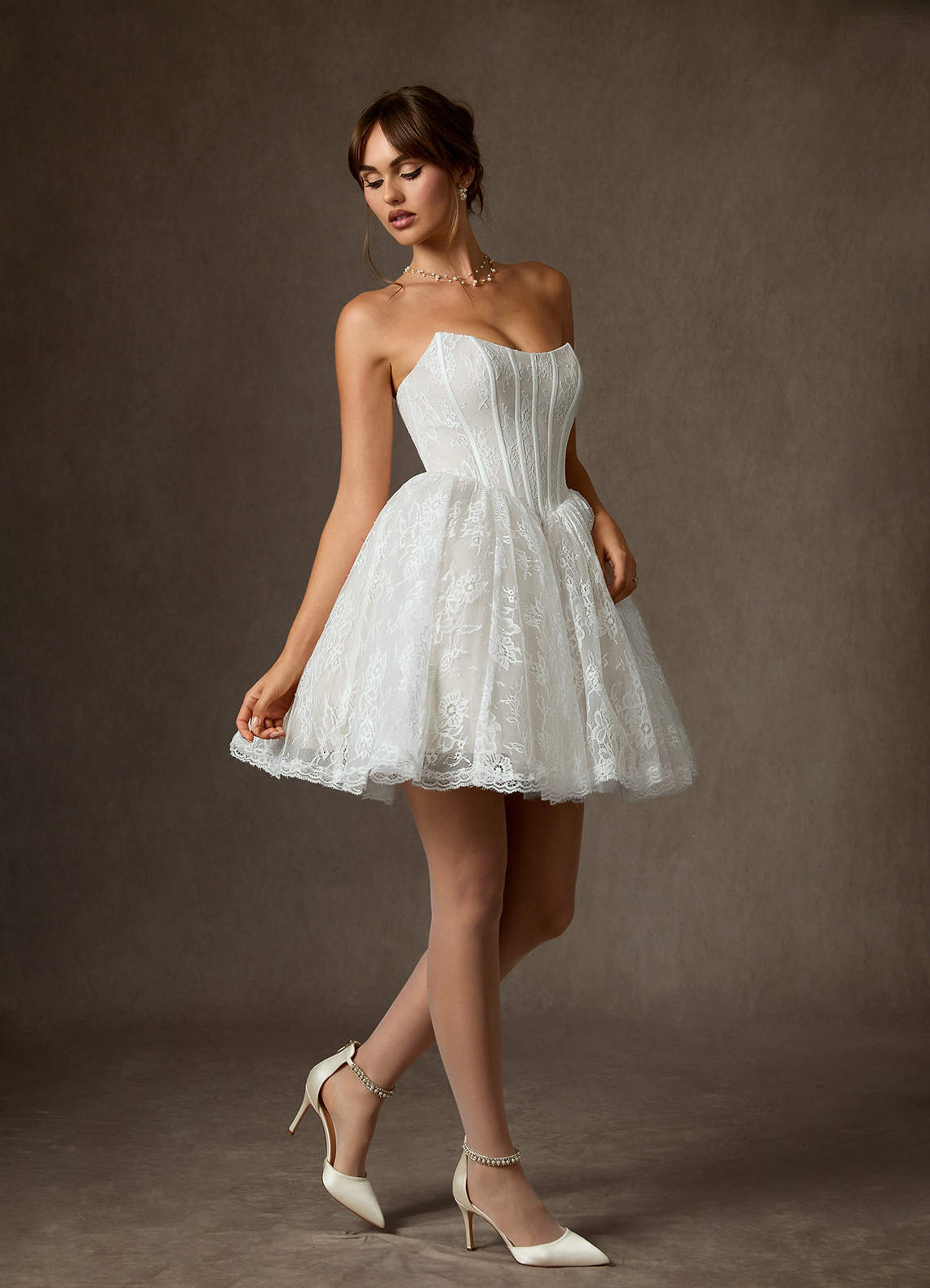 Azazie Clover Wedding Dresses Diamond White Ball-Gown Strapless Lace Dress image3