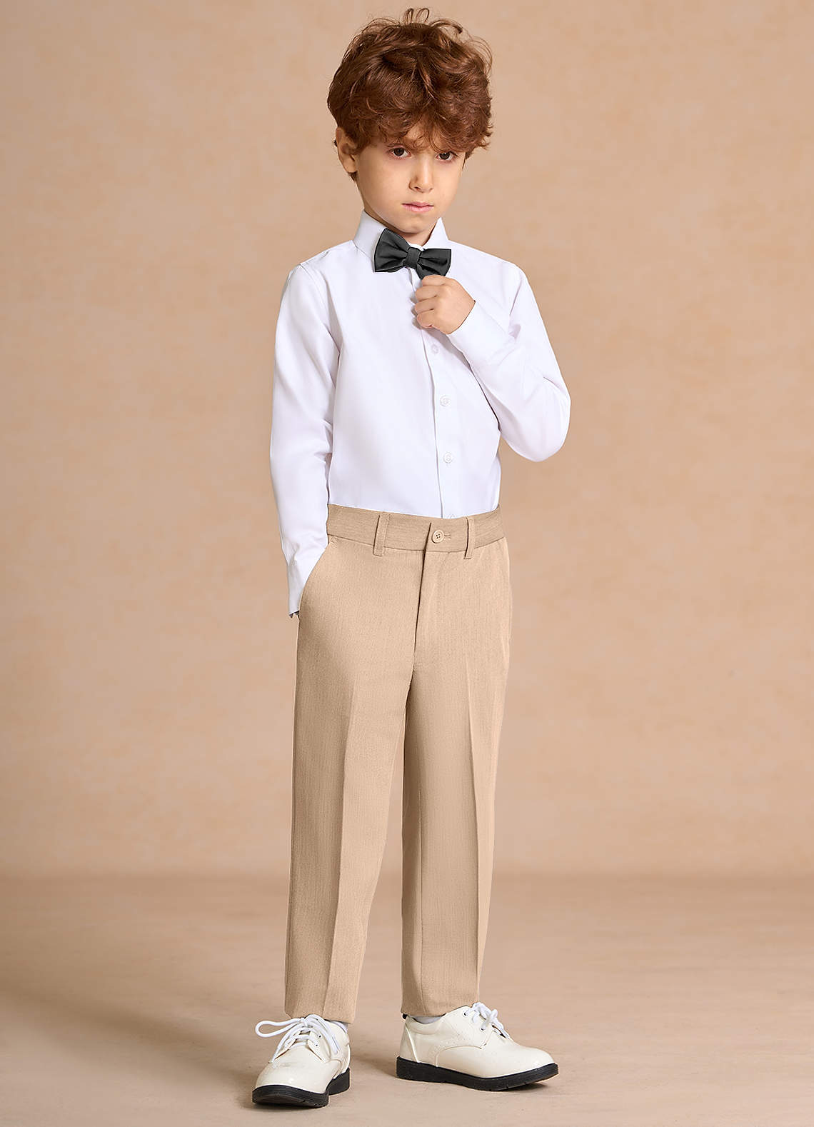 front Oliver 탠 껍질 나비넥타이가 달린 소년용 5피스 정장