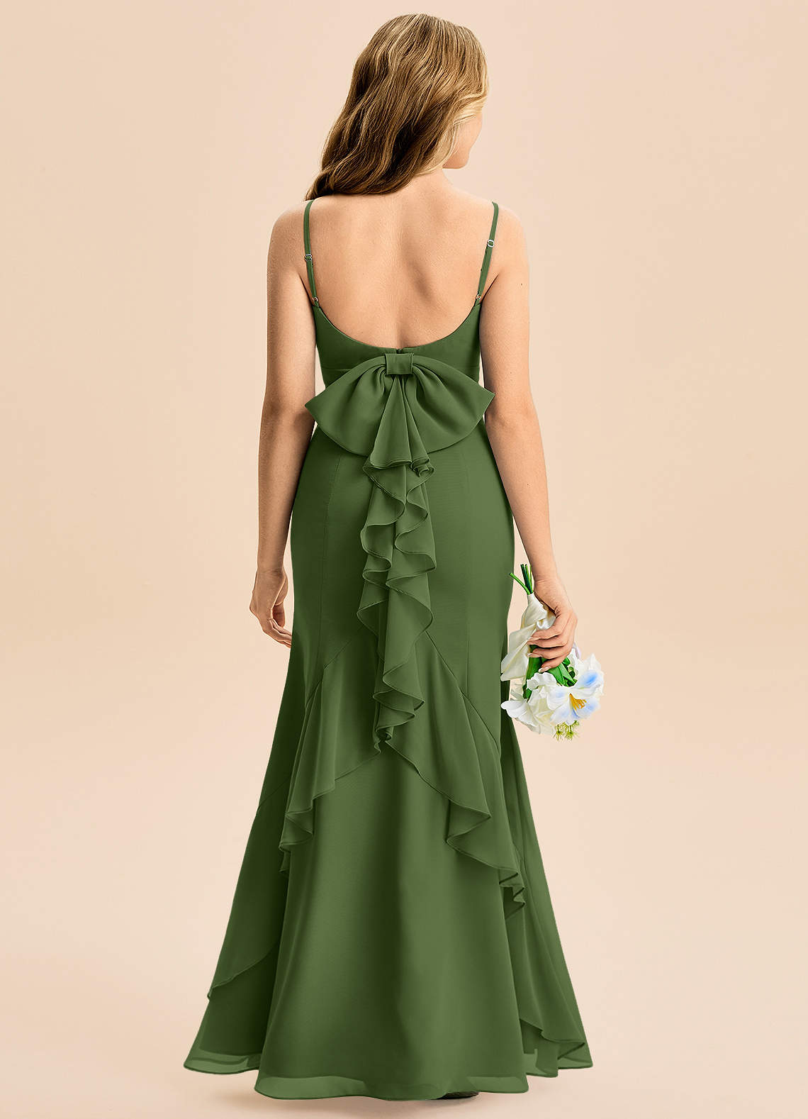 Azazie Lioren Junior 인어 절하다 쉬폰 플로어 길이 주니어 신부 들러리 드레스 image4