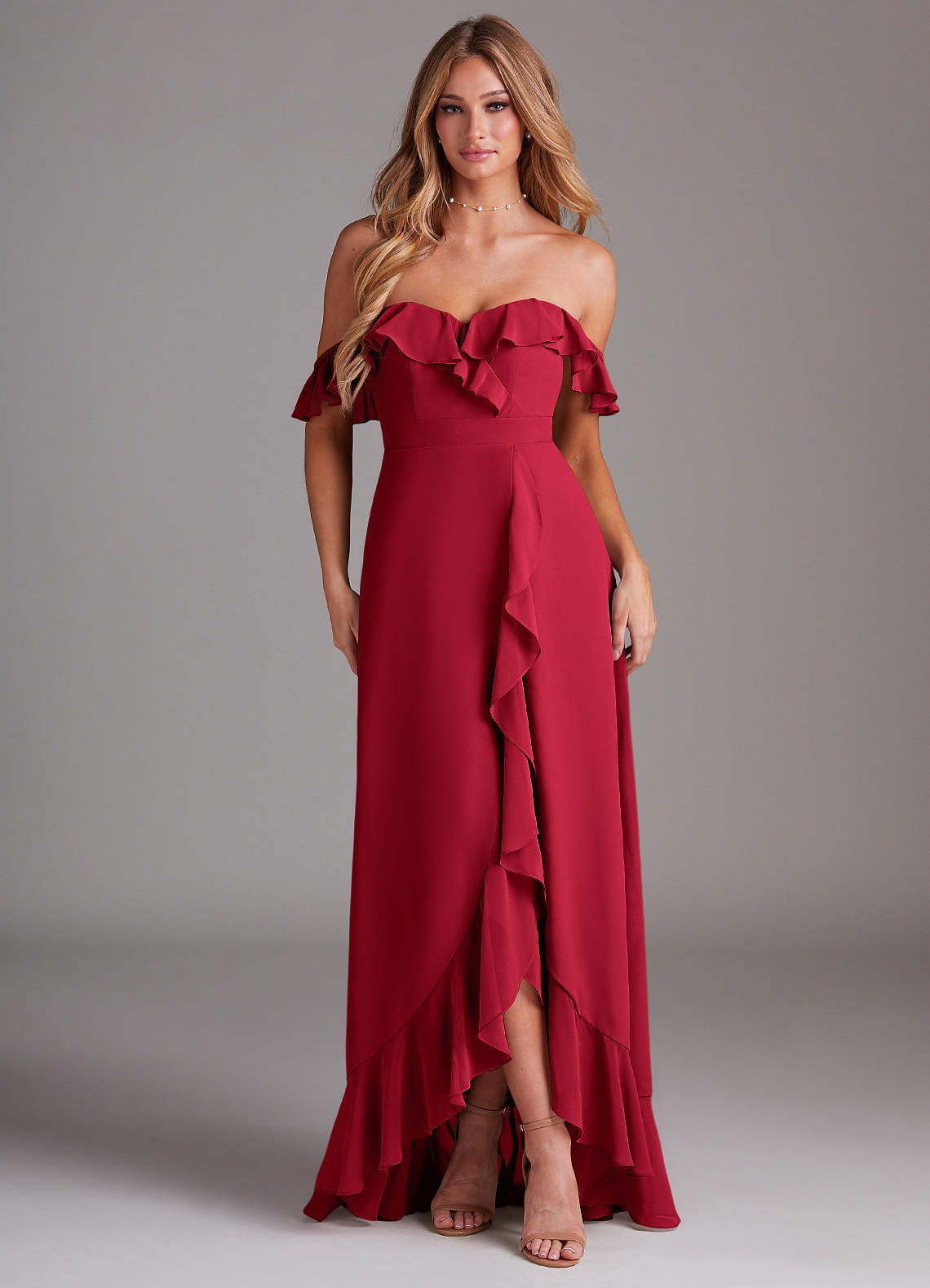 Azazie Lyra Robes de demoiselle d'honneur Robe Trapèze Convertible en Mousseline de soie Écarlate image1