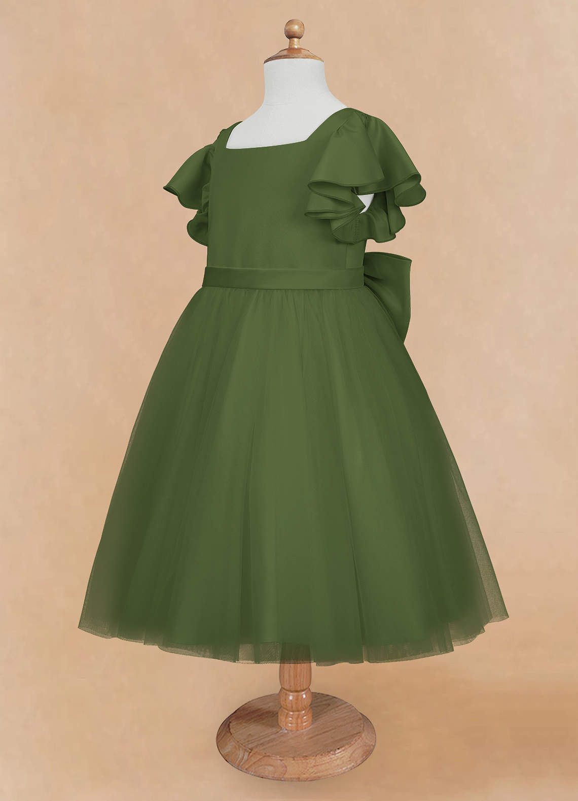 Azazie Kaeya Flower Girl Dresses Olive A-Line Bow Tulle Dress image6