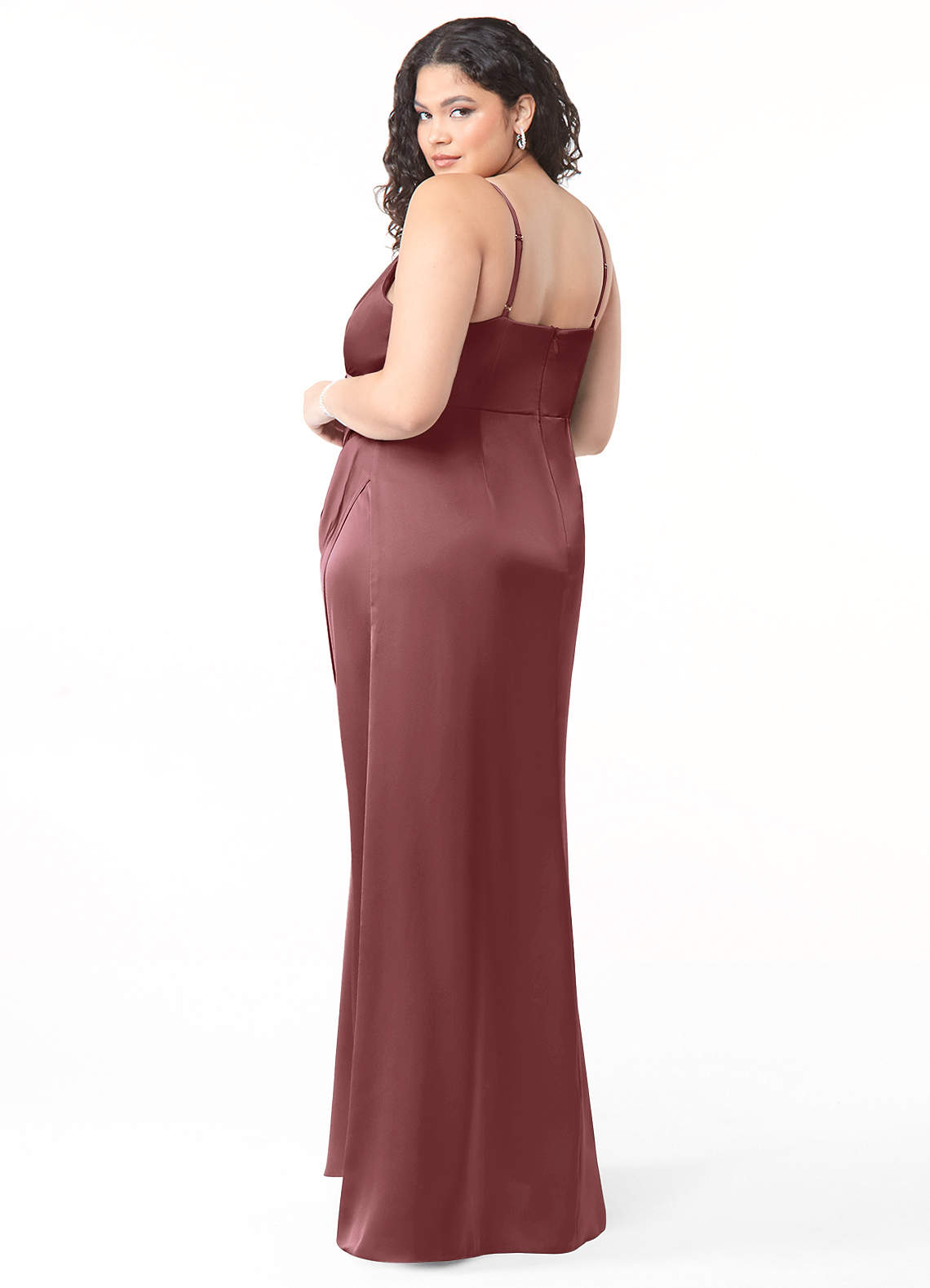 Azazie Maci Bridesmaid Dresses Amethyst A-Line V-Neck Pleated Stretch Satin Dress image7