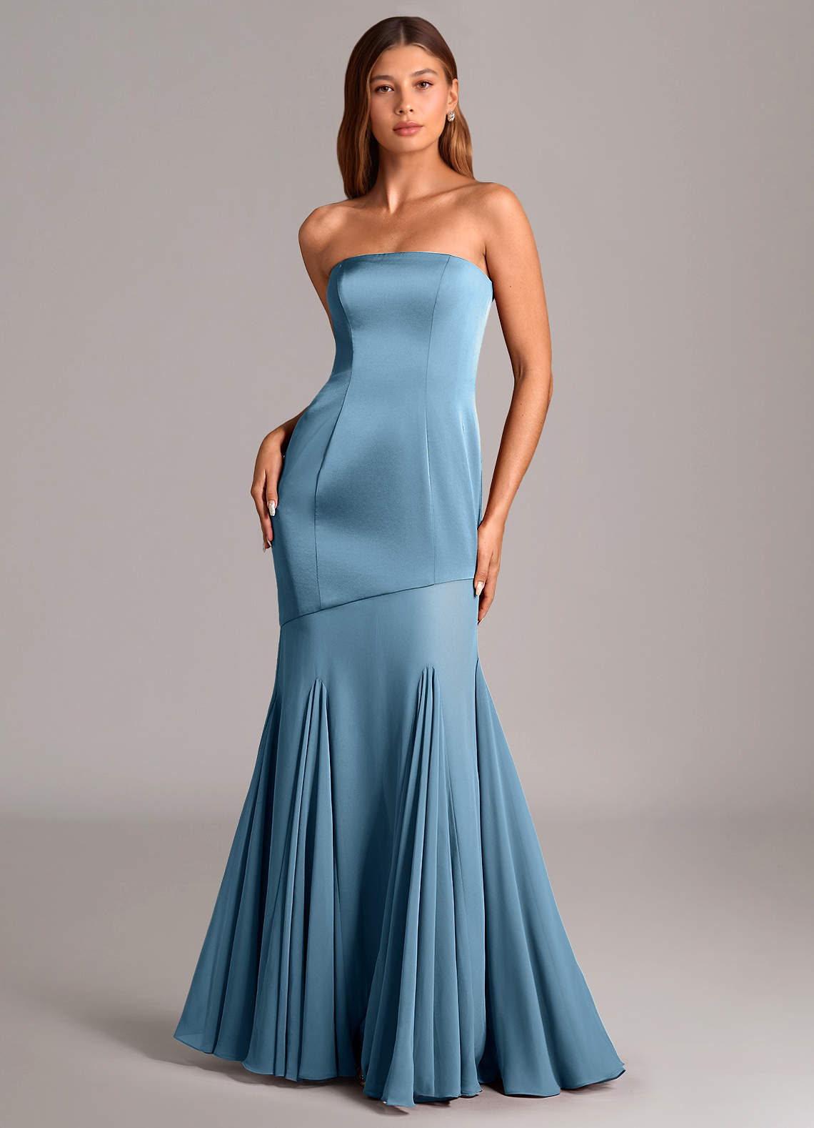Azazie Uma Bridesmaid Dresses Steel Blue Mermaid Strapless Chiffon Convertible Dress image1