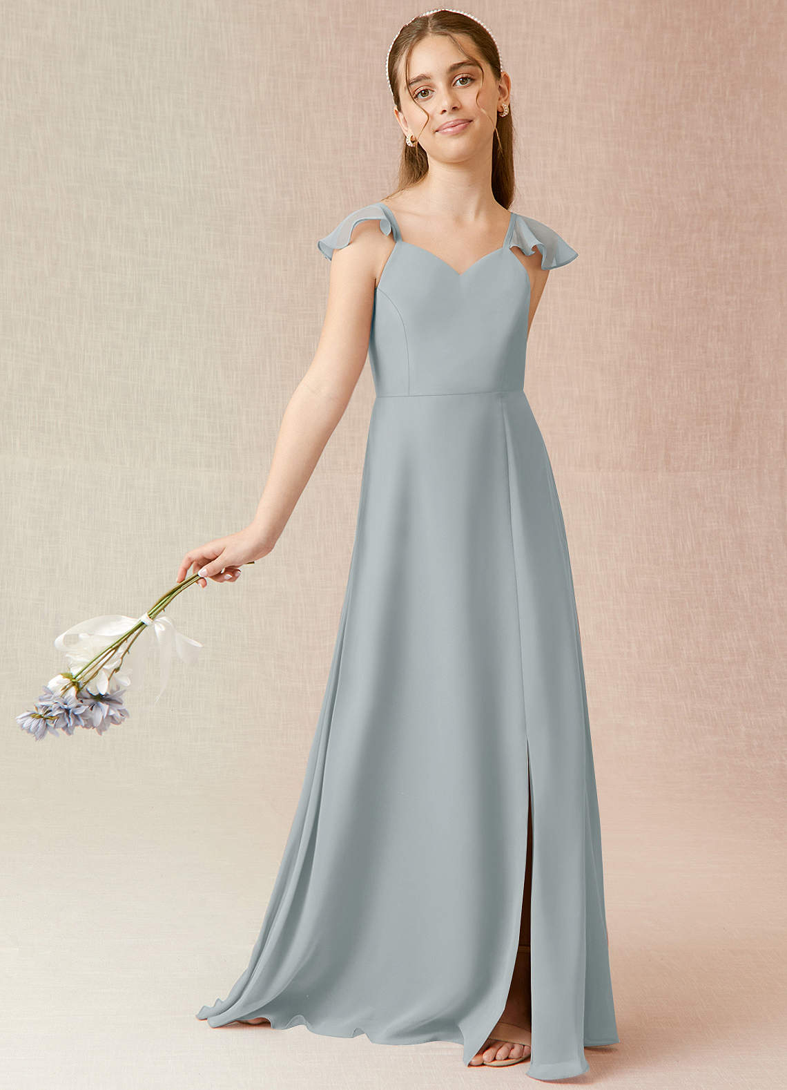Azazie Everett Junior Dolphin Grey A-Line Chiffon Dress image1