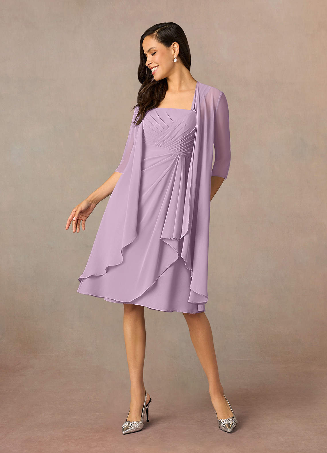 Simple Chiffon Bridesmaid Dress with Square Neck Wisteria