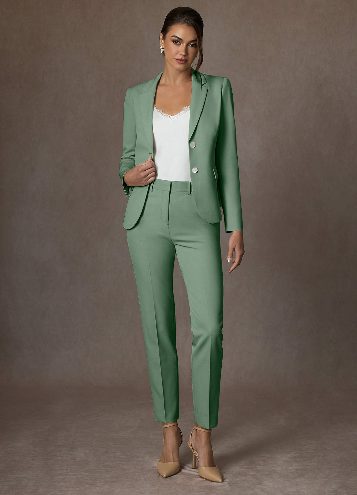 front Whitney Matcha Structured Stretch Blazer