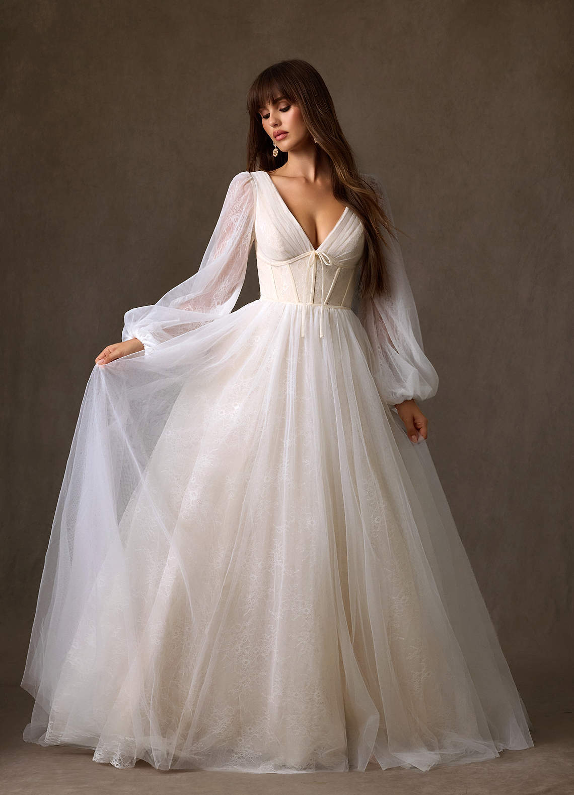 Azazie Cressida Trouwjurken Jurk van Tule met Baljurk Kant Diamant Wit Champagne image5