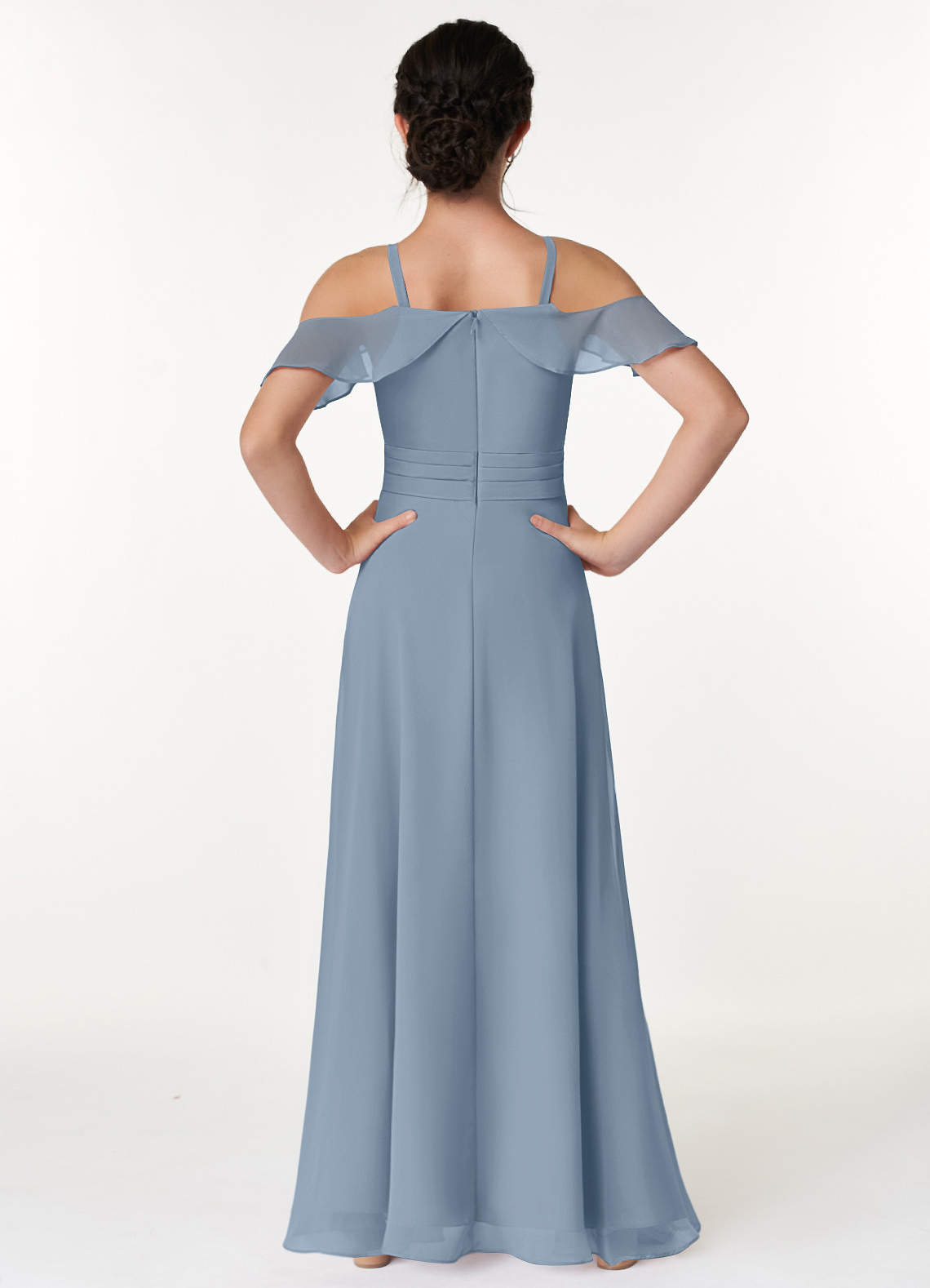 Azazie Dakota Junior Dusty Blue A-Line Off the Shoulder Chiffon Dress image1