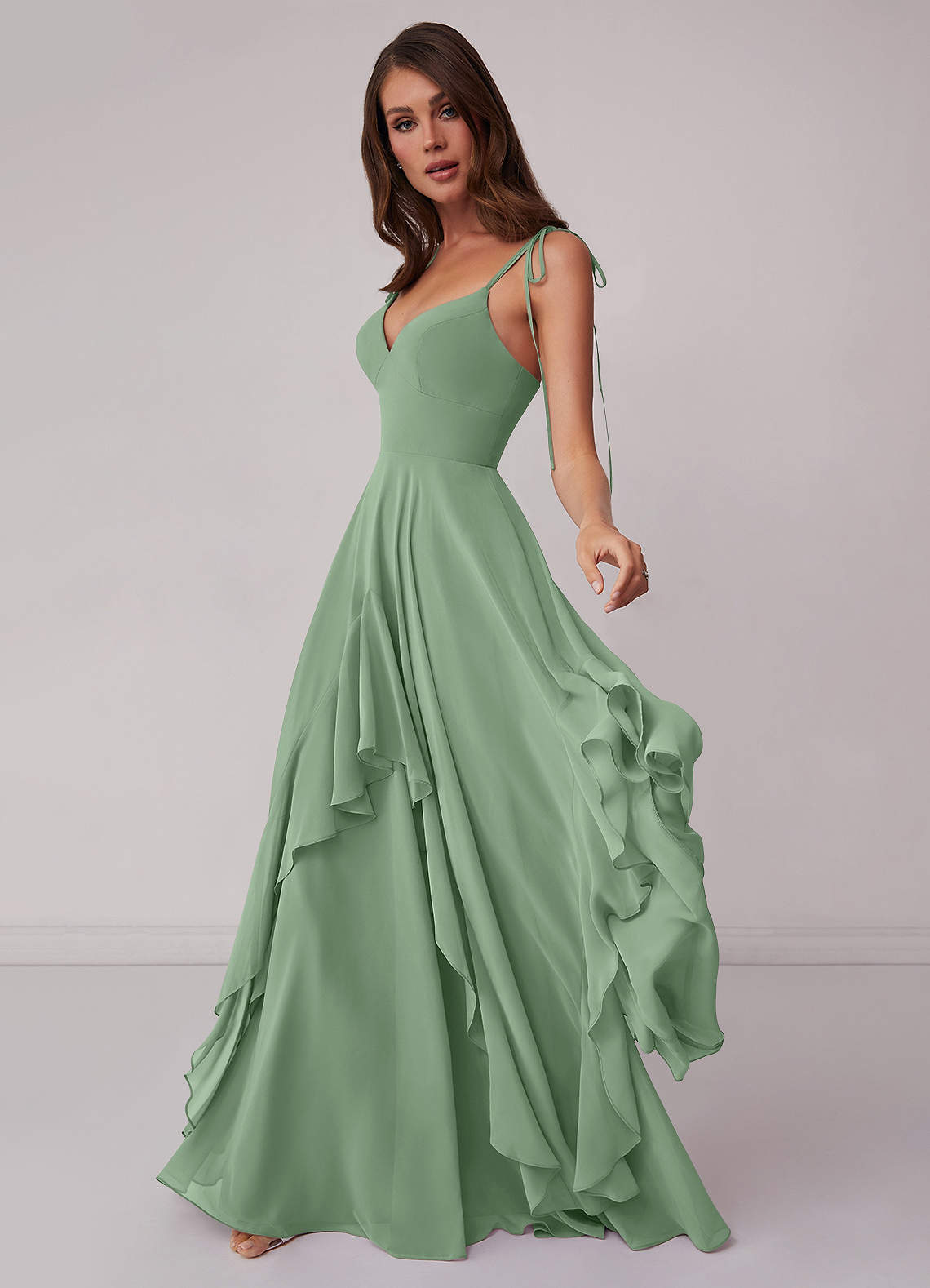 Barbie ♥ Azazie Bridesmaid Dresses V-neck Chiffon Tiered A-line Dress image2