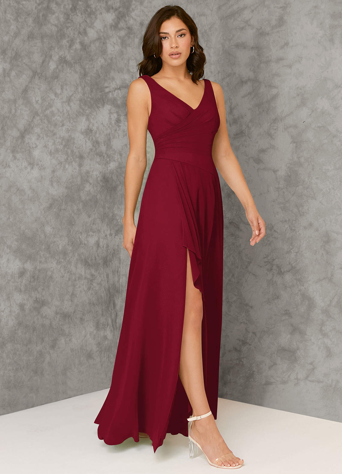 knee length dresses for ladies Stunning Women Evening Dress Burgundy A Line Criss Cross Lycra Spandex Formal Dinner Dresses main image 0