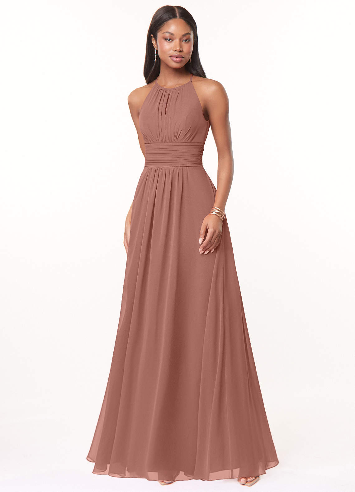Azazie Bonnie Bridesmaid Dresses Cedar Rose A-Line Keyhole Ruched Chiffon Dress image1