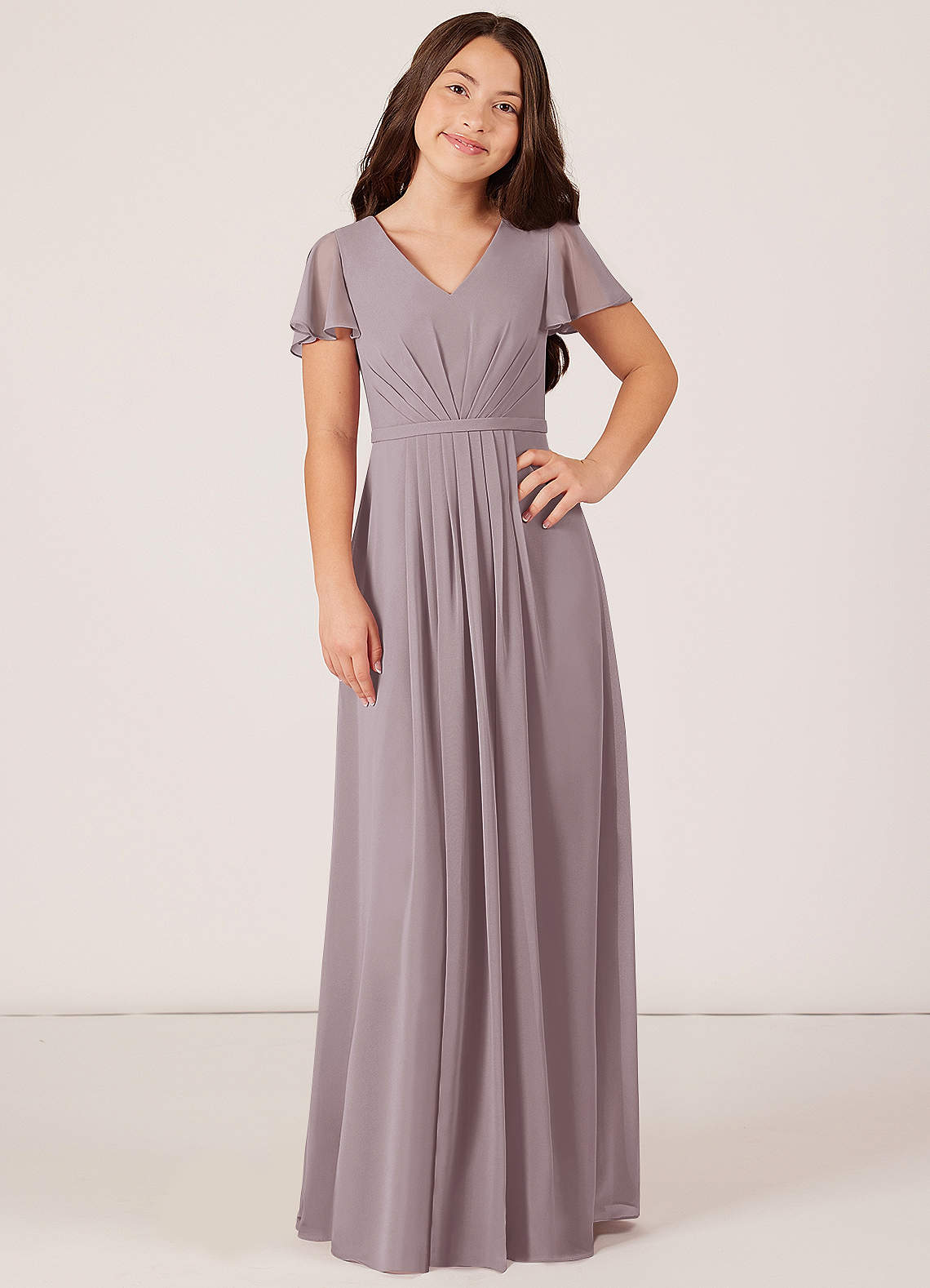 Azazie Peony Junior Dusk A-Line Pleated Chiffon Dress image1