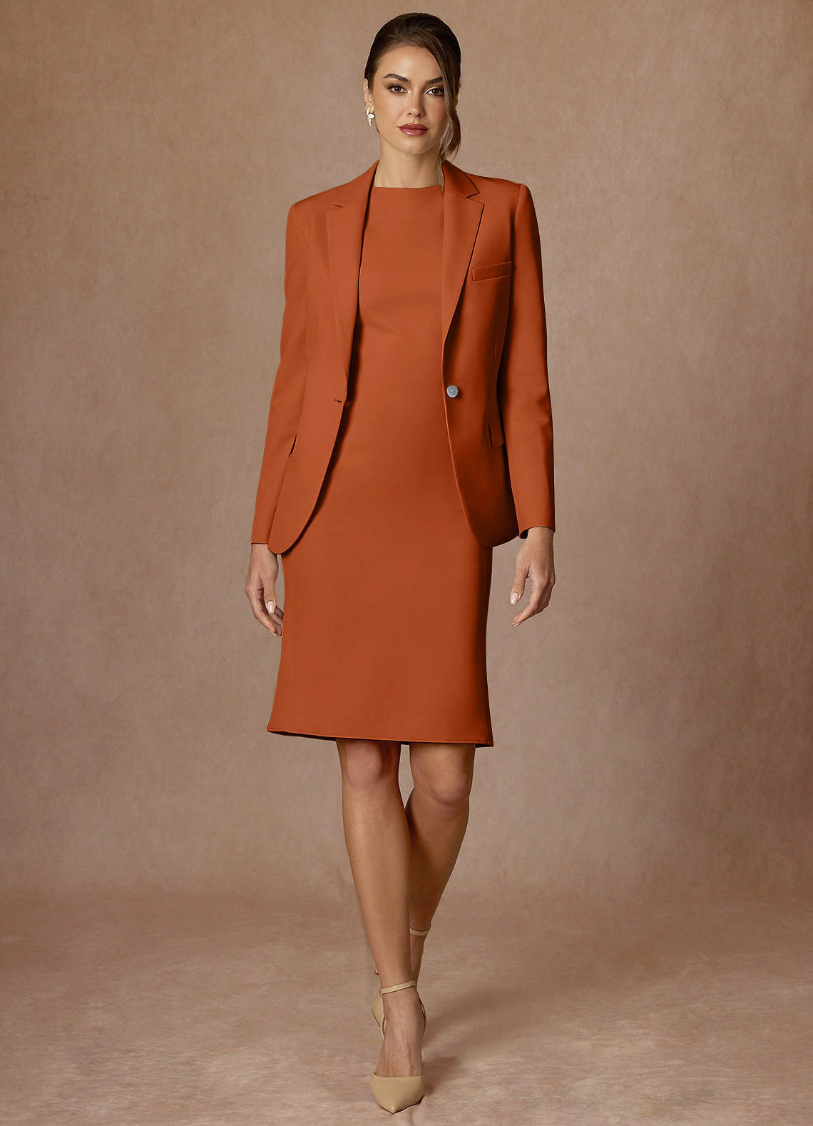 front Kennedy Burnt Orange Structured Stretch Dress