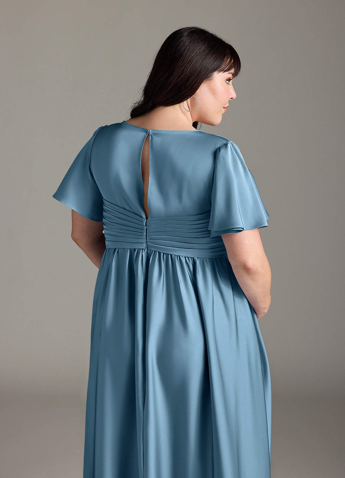 Azazie Verna Maternity Bridesmaid Dresses A-Line Ruched Stretch Satin Floor-Length Dress image9