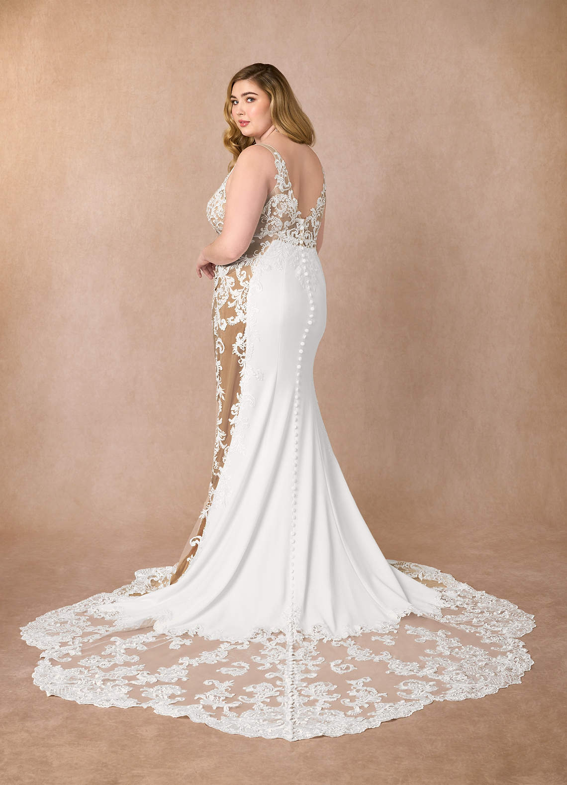 Azazie Estephanie Diamond White Caramel Mermaid Sequins Stretch