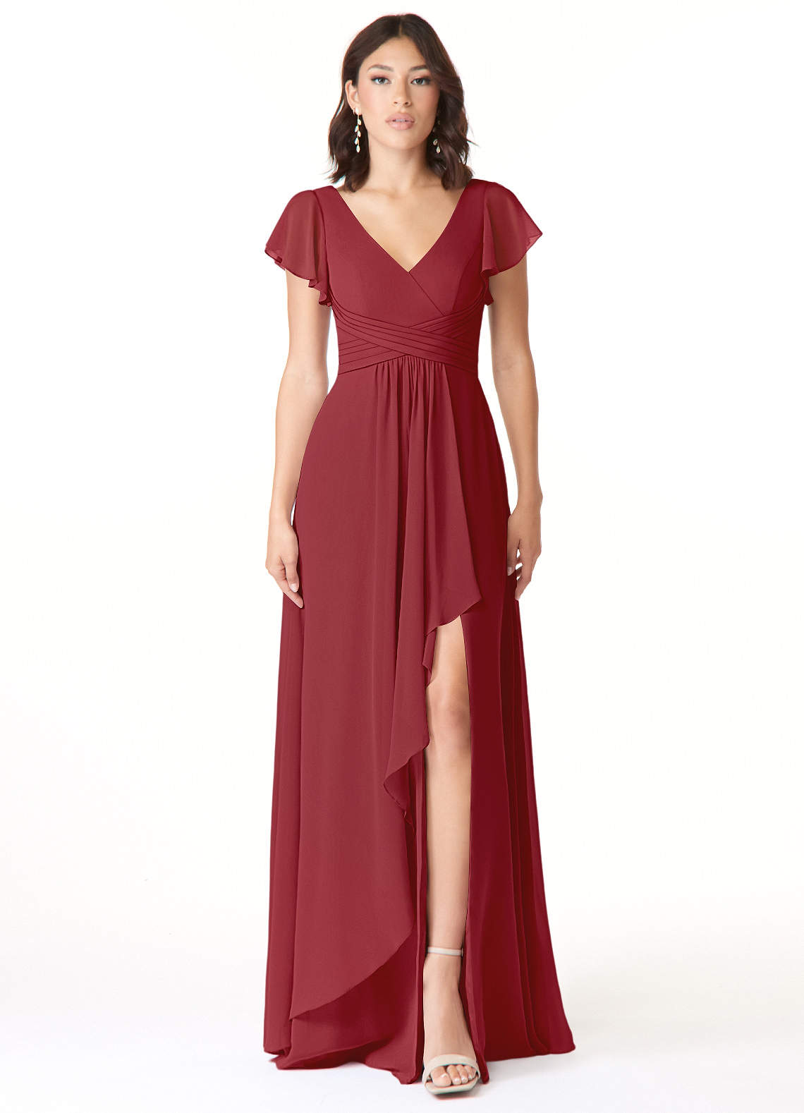 Azazie Omari Bridesmaid Dresses Pomegranate A-Line Chiffon Dress image1