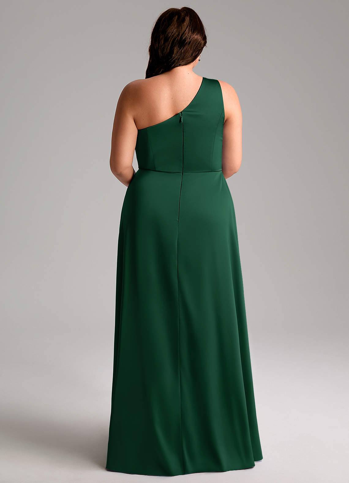 Azazie Brooke Vestidos de damas de honor Vestido de Verde Oscuro de Satén Elástico de Corte en A con Hombro unilateral image8